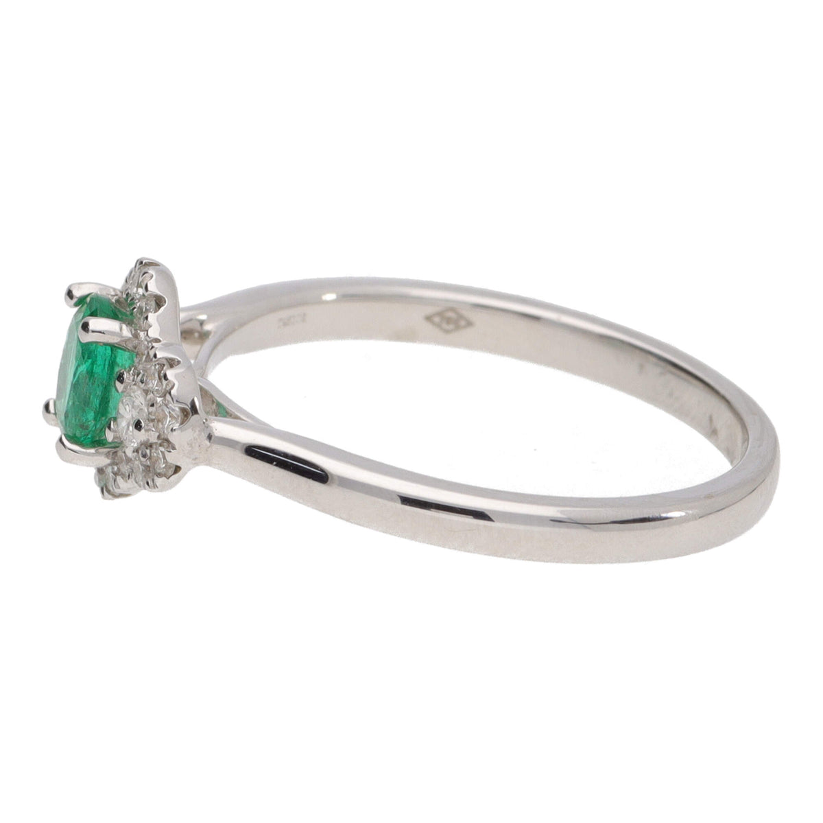 Emerald and Diamond 18ct White Gold Three Stone Cluster Ring - Michael Jones Jeweller