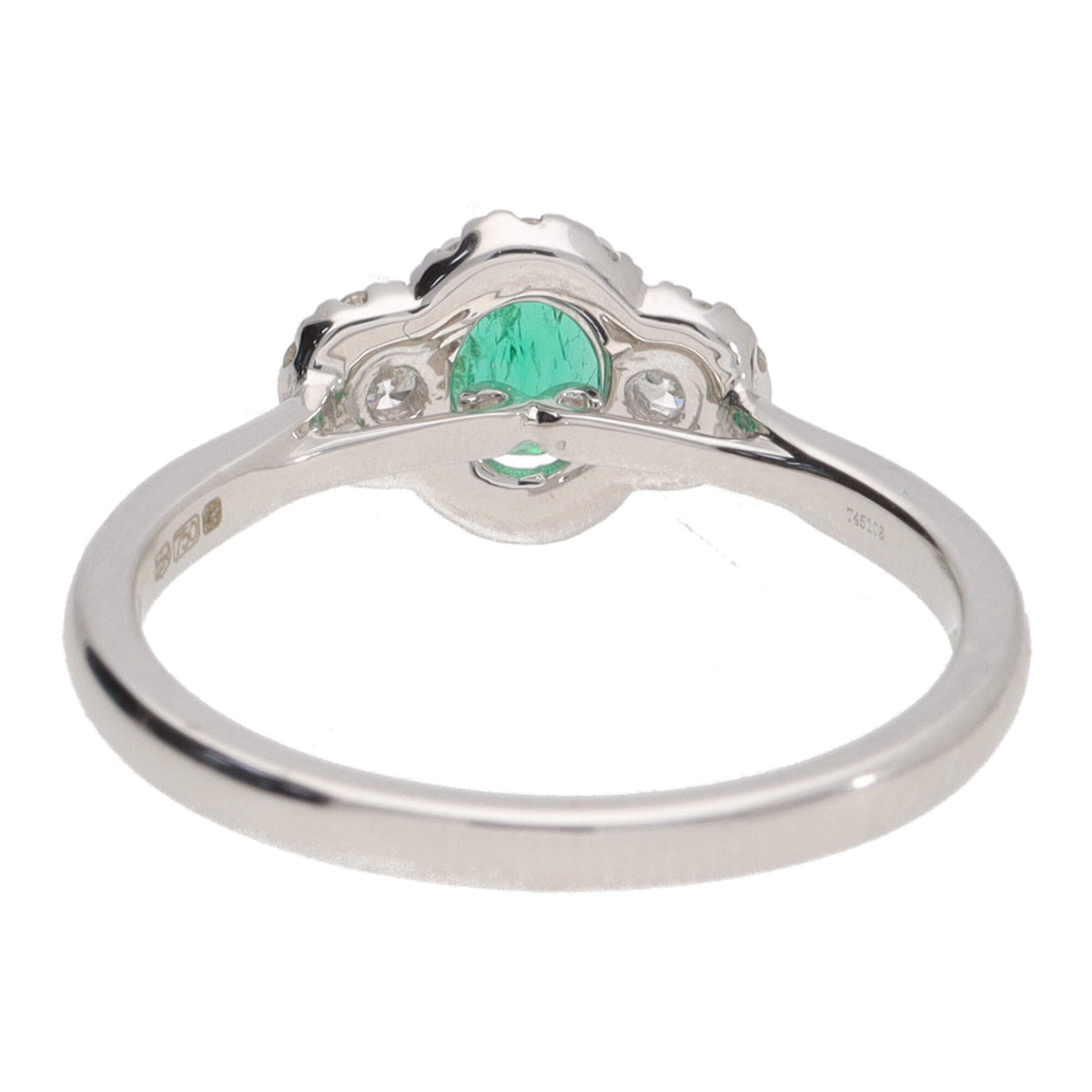 Emerald and Diamond 18ct White Gold Three Stone Cluster Ring - Michael Jones Jeweller