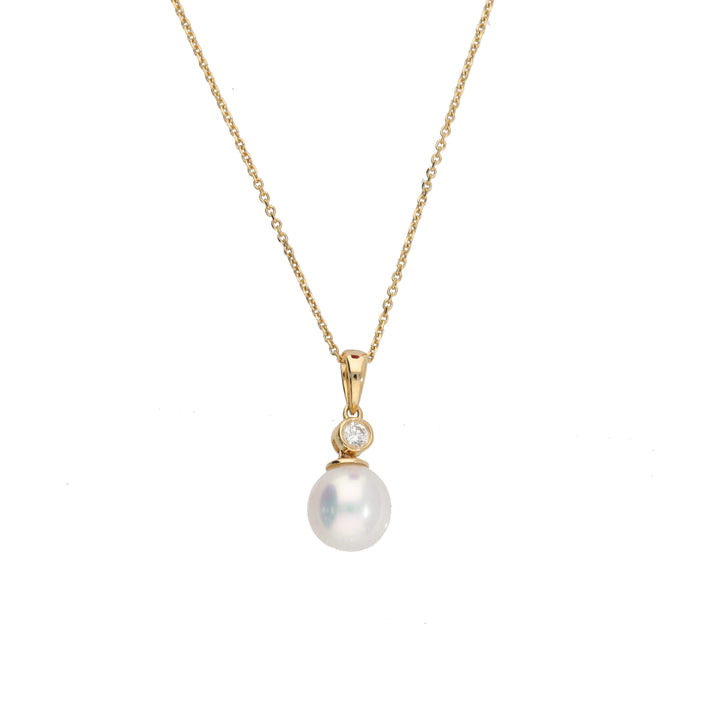Pearl and Diamond 18ct Yellow Gold Drop Necklace