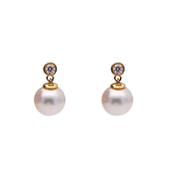 Pearl and Diamond 18ct Yellow Gold Drop Earrings