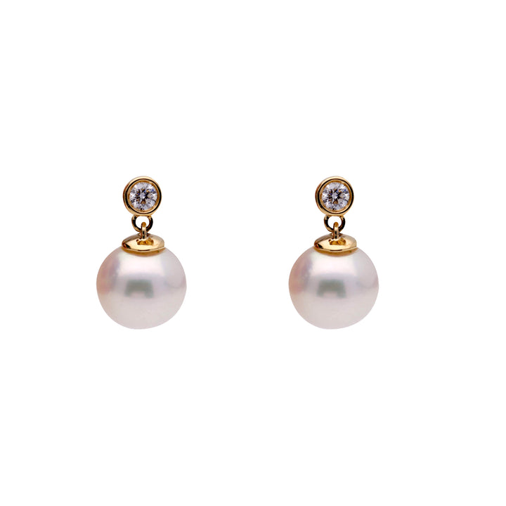 Pearl and Diamond 18ct Yellow Gold Drop Earrings