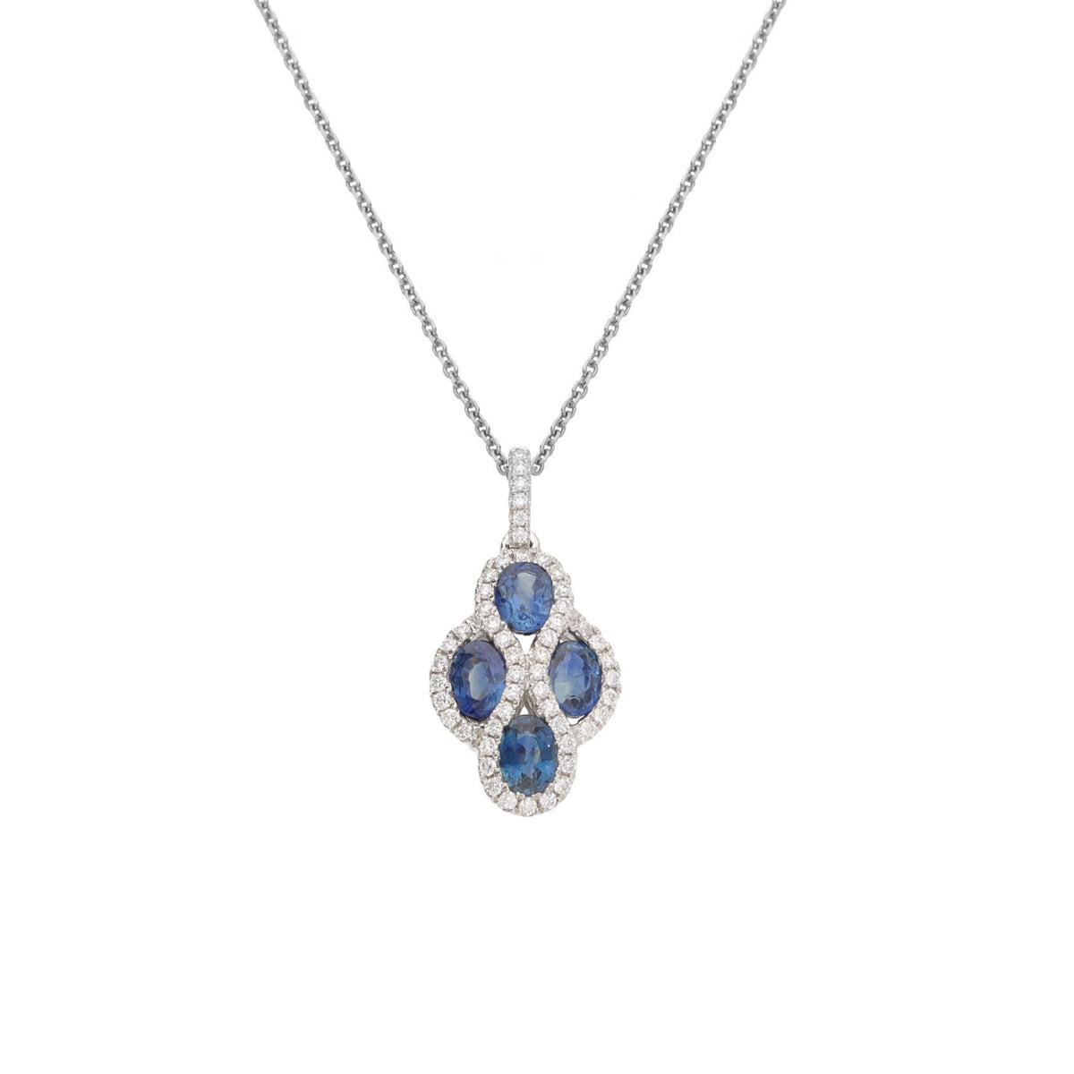 Sapphire and Diamond 18ct White Gold Four Section Cluster Pendant - Michael Jones Jeweller