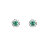 Emerald and Diamond 18ct White Gold Round Cluster Stud Earrings