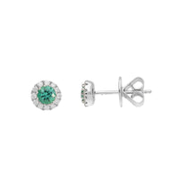 Emerald and Diamond 18ct White Gold Round Cluster Stud Earrings - Michael Jones Jeweller