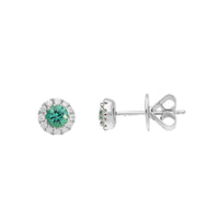 Emerald and Diamond 18ct White Gold Round Cluster Stud Earrings