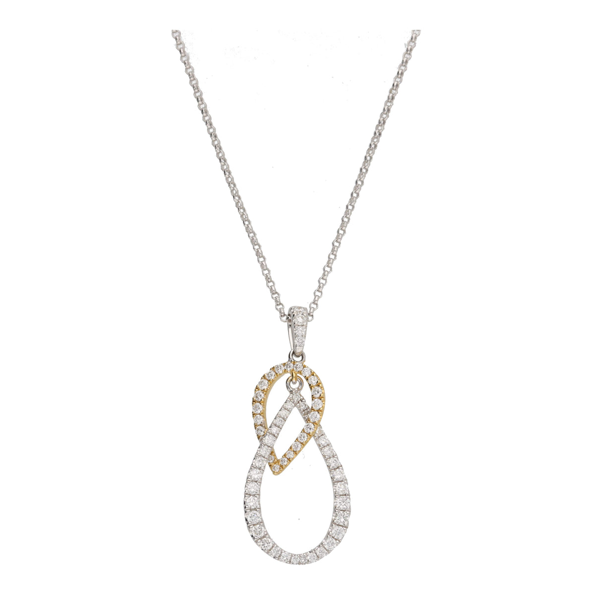 Diamond Entwined Pear Shape 18ct Yellow and White Gold Drop Necklace - Michael Jones Jeweller
