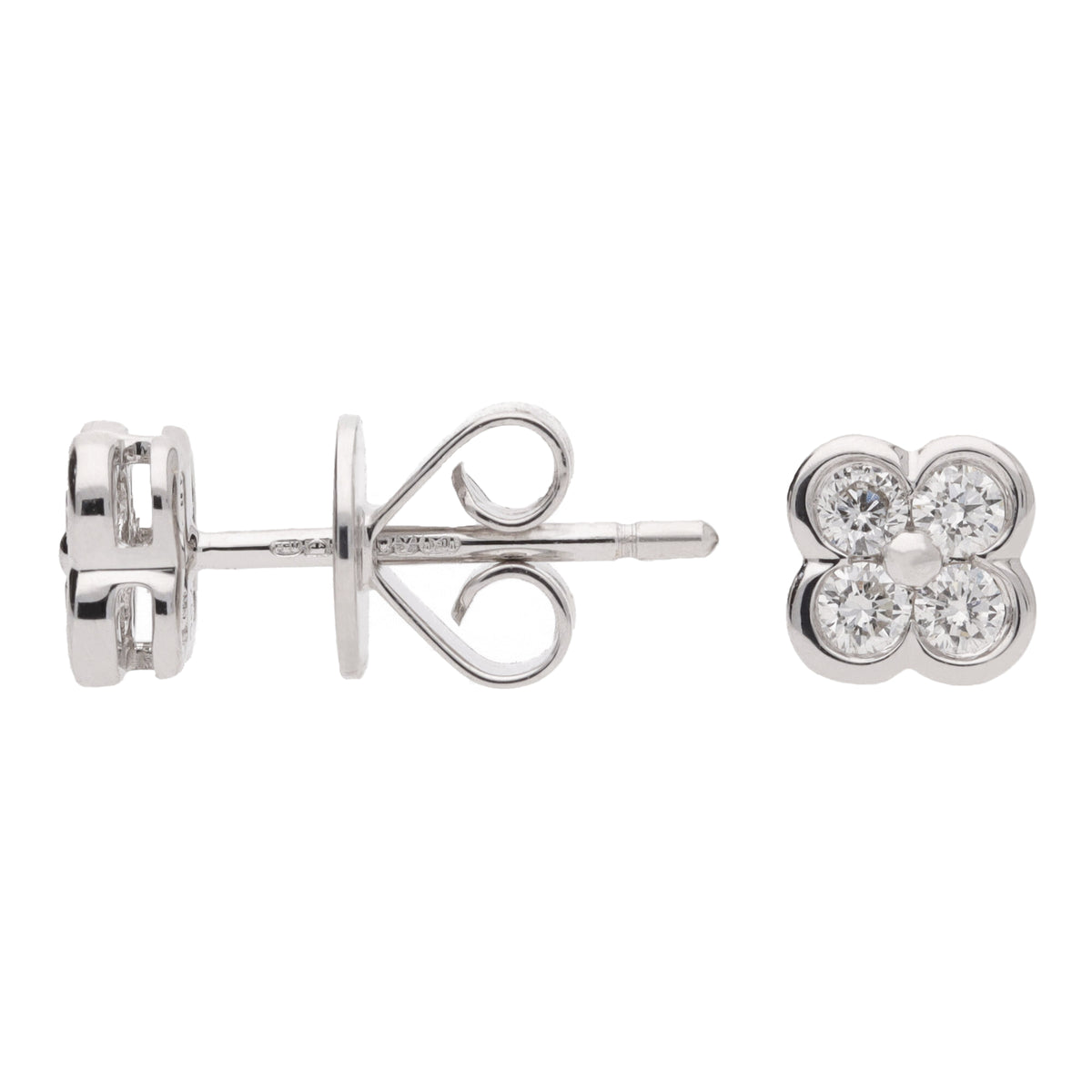Diamond 18ct White Gold Clover Stud Earrings - Michael Jones Jeweller