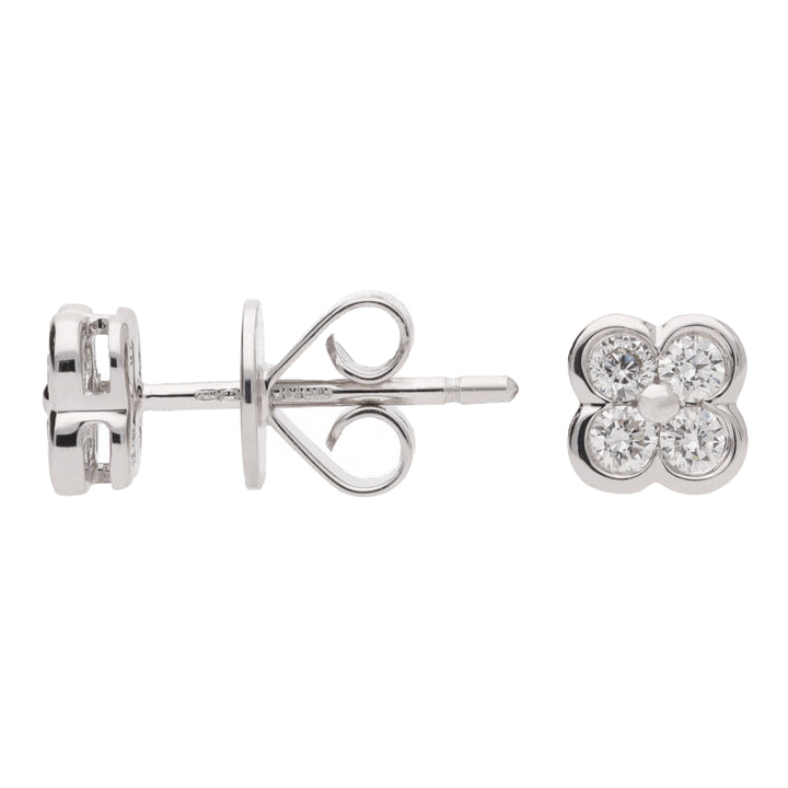 Diamond 18ct White Gold Clover Stud Earrings - Michael Jones Jeweller