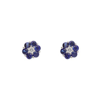 Sapphire and Diamond 18ct White Gold Flower Cluster Stud Earrings - Michael Jones Jeweller