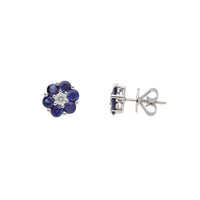 Sapphire and Diamond 18ct White Gold Flower Cluster Stud Earrings - Michael Jones Jeweller