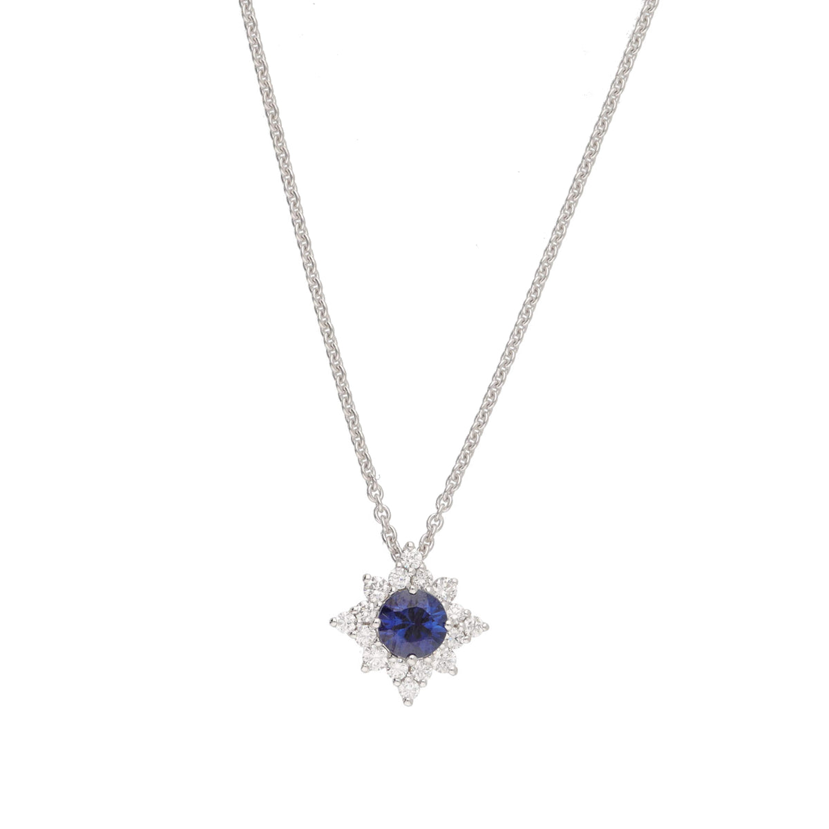 Sapphire and Diamond 18ct White Gold Star Cluster Pendant - Michael Jones Jeweller