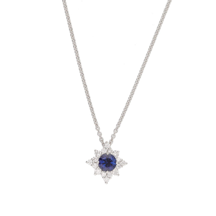 Sapphire and Diamond 18ct White Gold Star Cluster Pendant