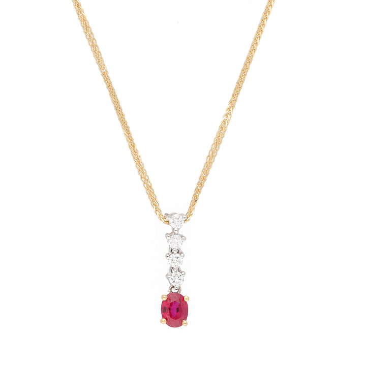 Ruby and Diamond 18ct Yellow Gold Drop Pendant - Michael Jones Jeweller