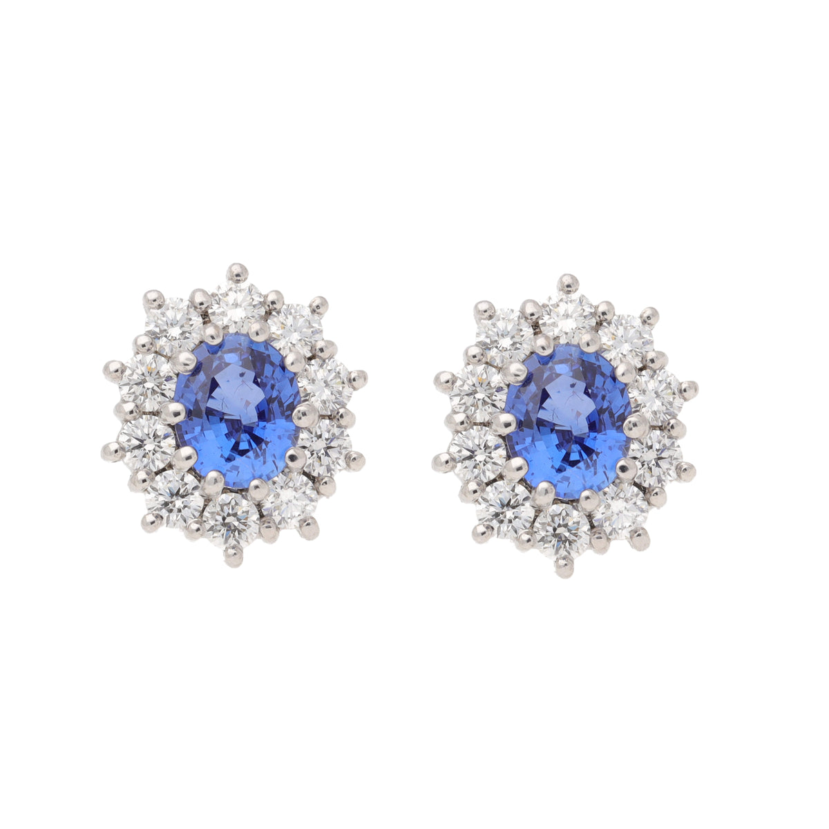 Sapphire and Diamond 18ct Yellow and White Gold Cluster Stud Earrings - Michael Jones Jeweller
