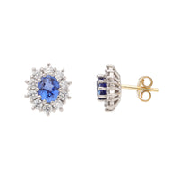 Sapphire and Diamond 18ct Yellow and White Gold Cluster Stud Earrings - Michael Jones Jeweller