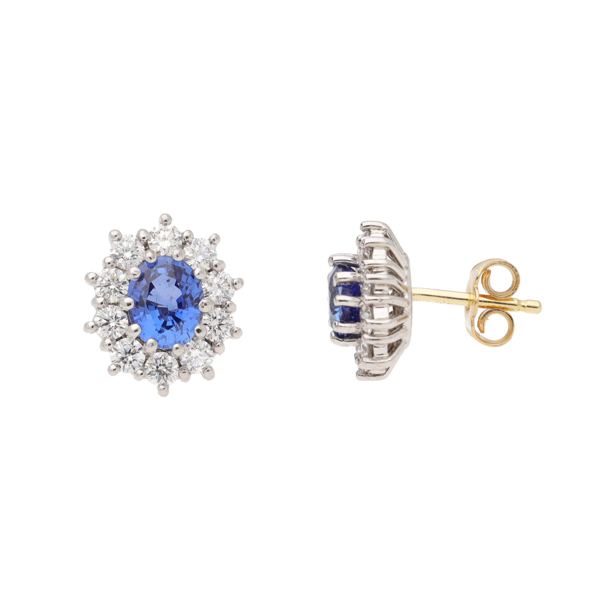 Sapphire and Diamond 18ct Yellow and White Gold Cluster Stud Earrings - Michael Jones Jeweller