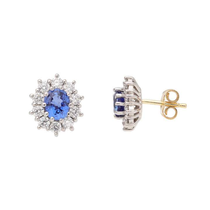 Sapphire and Diamond 18ct Yellow and White Gold Cluster Stud Earrings