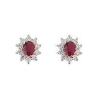 Ruby and Diamond 18ct Yellow and White Gold Cluster Stud Earrings - Michael Jones Jeweller