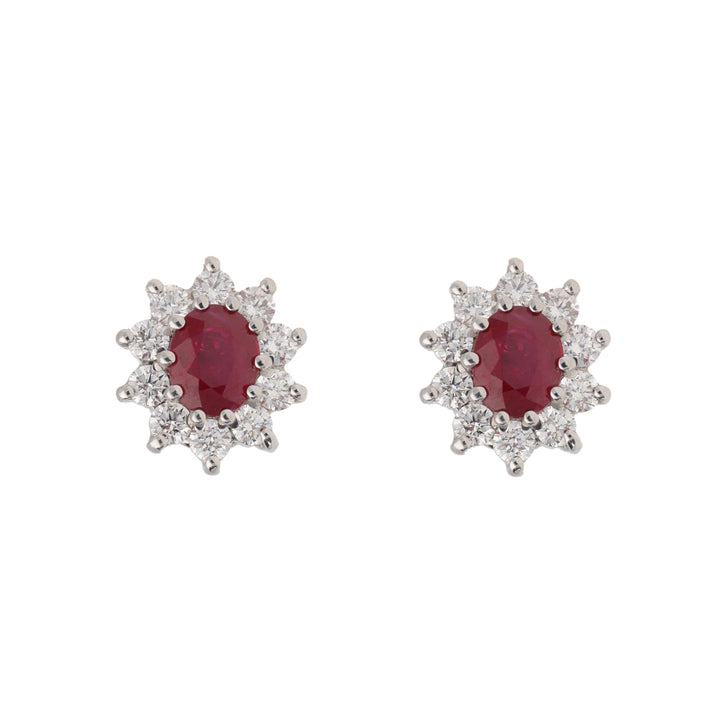 Ruby and Diamond 18ct Yellow and White Gold Cluster Stud Earrings