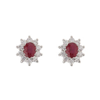 Ruby and Diamond 18ct Yellow and White Gold Cluster Stud Earrings - Michael Jones Jeweller