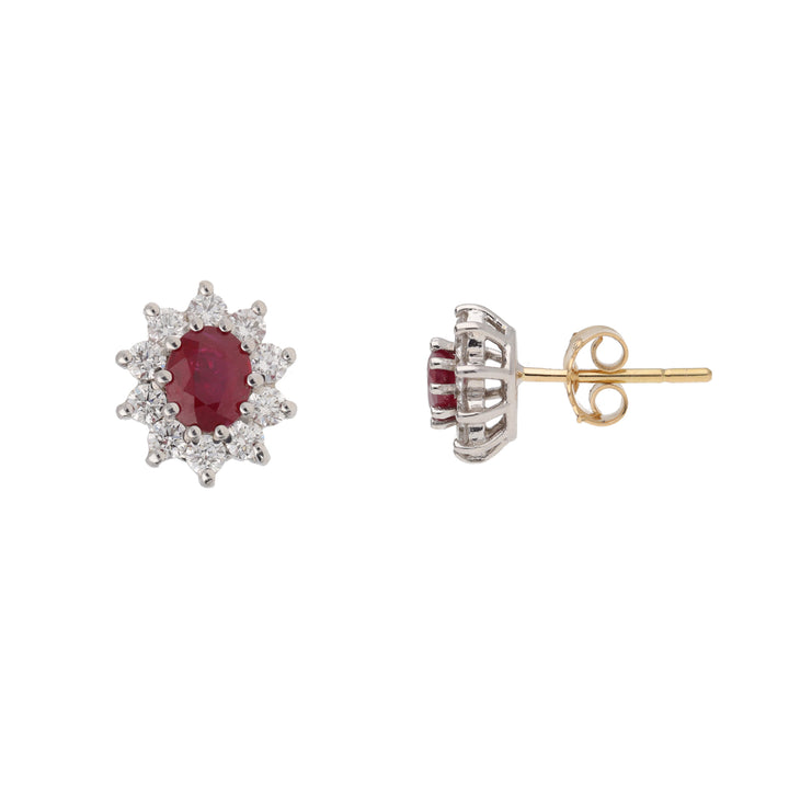 Ruby and Diamond 18ct Yellow and White Gold Cluster Stud Earrings