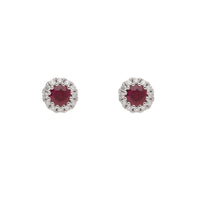 Ruby and Diamond 18ct White Gold Cluster Stud Earrings - Michael Jones Jeweller