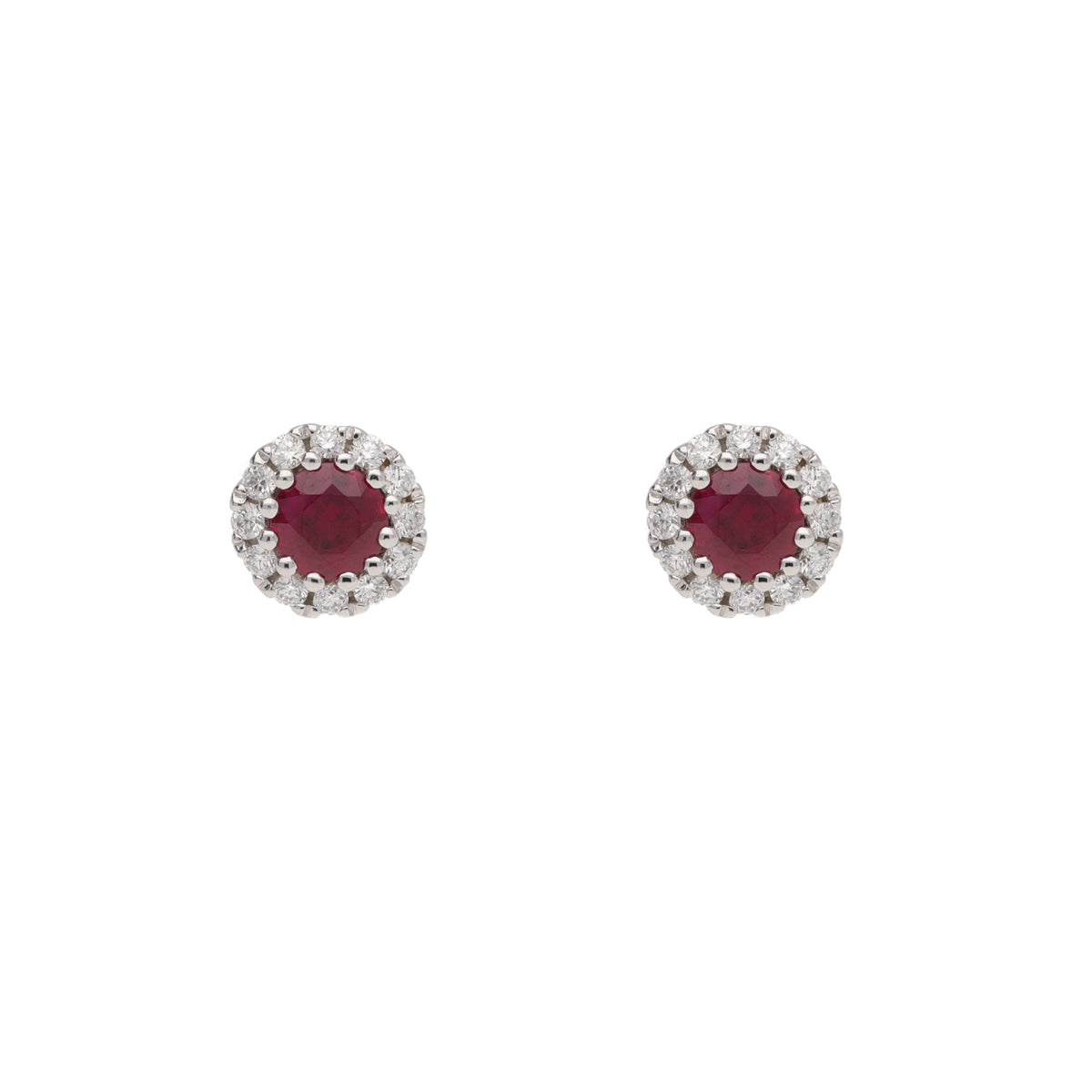 Ruby and Diamond 18ct White Gold Cluster Stud Earrings - Michael Jones Jeweller