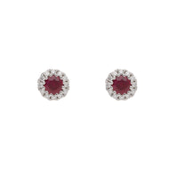 Ruby and Diamond 18ct White Gold Cluster Stud Earrings - Michael Jones Jeweller