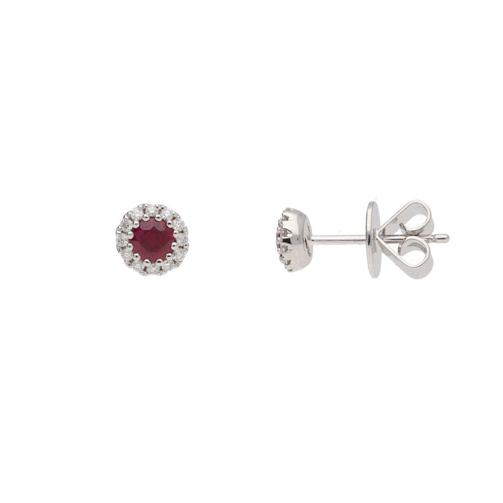 Ruby and Diamond 18ct White Gold Cluster Stud Earrings