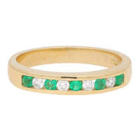 Emerald and Diamond 18ct Yellow Gold Half Eternity Ring - Michael Jones Jeweller