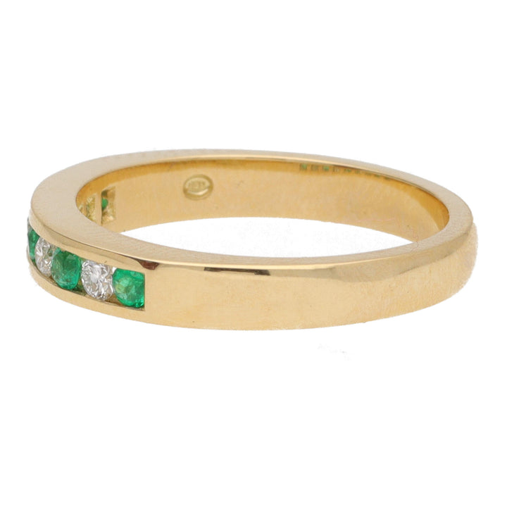 Emerald and Diamond 18ct Yellow Gold Half Eternity Ring - Michael Jones Jeweller