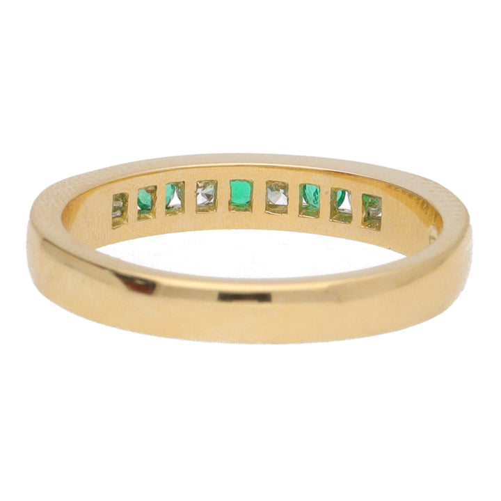 Emerald and Diamond 18ct Yellow Gold Half Eternity Ring - Michael Jones Jeweller