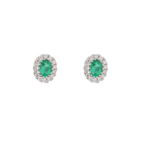 Emerald and Diamond 18ct White Gold Cluster Stud Earrings - Michael Jones Jeweller