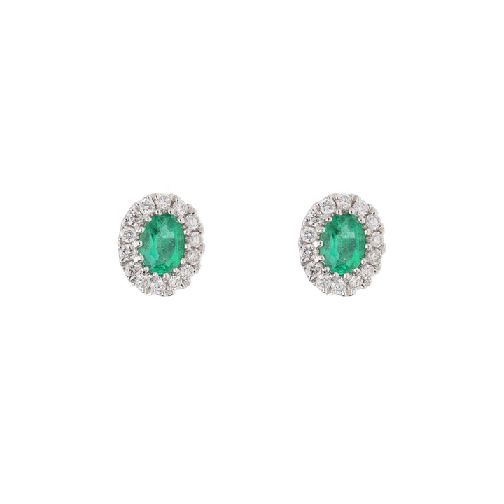 Emerald and Diamond 18ct White Gold Cluster Stud Earrings - Michael Jones Jeweller