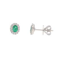 Emerald and Diamond 18ct White Gold Cluster Stud Earrings - Michael Jones Jeweller