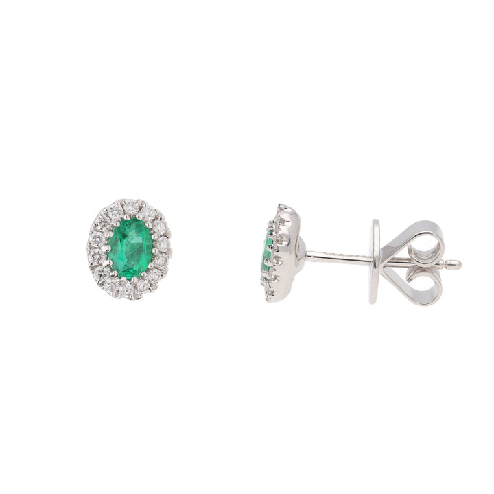 Emerald and Diamond 18ct White Gold Cluster Stud Earrings - Michael Jones Jeweller