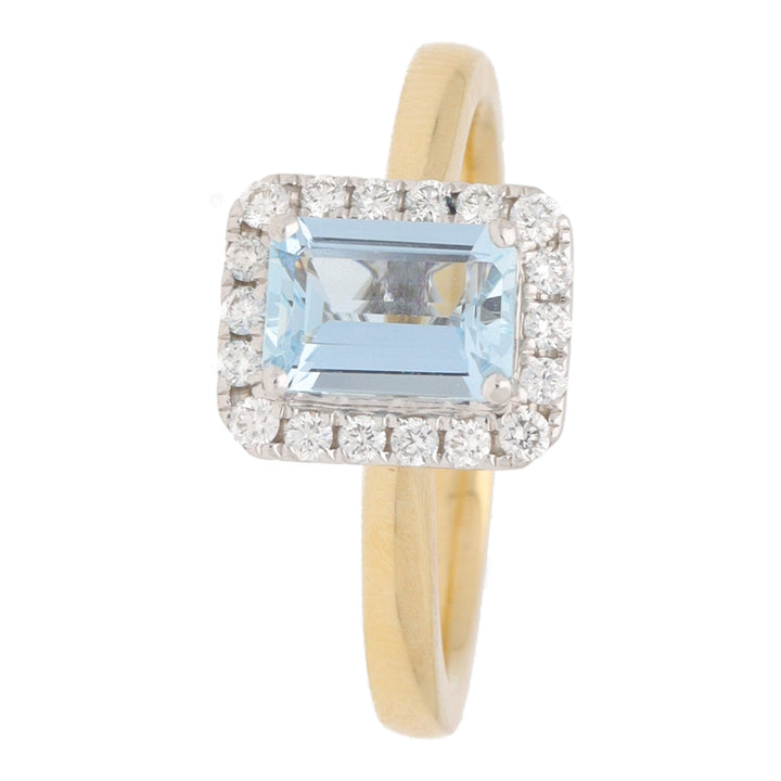 Aquamarine and Diamond 18ct Yellow and White Gold Cluster Ring - Michael Jones Jeweller
