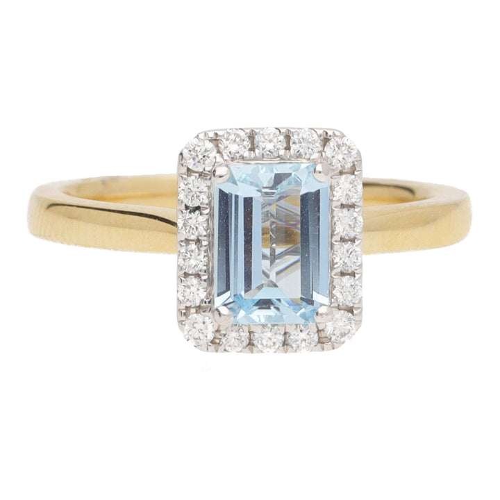 Aquamarine and Diamond 18ct Yellow and White Gold Cluster Ring - Michael Jones Jeweller