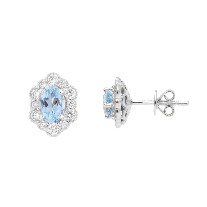 Aquamarine and Diamond 18ct White Gold Cluster Stud Earrings