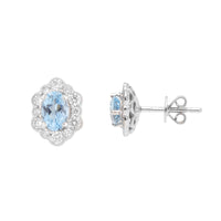 Aquamarine and Diamond 18ct White Gold Cluster Stud Earrings - Michael Jones Jeweller