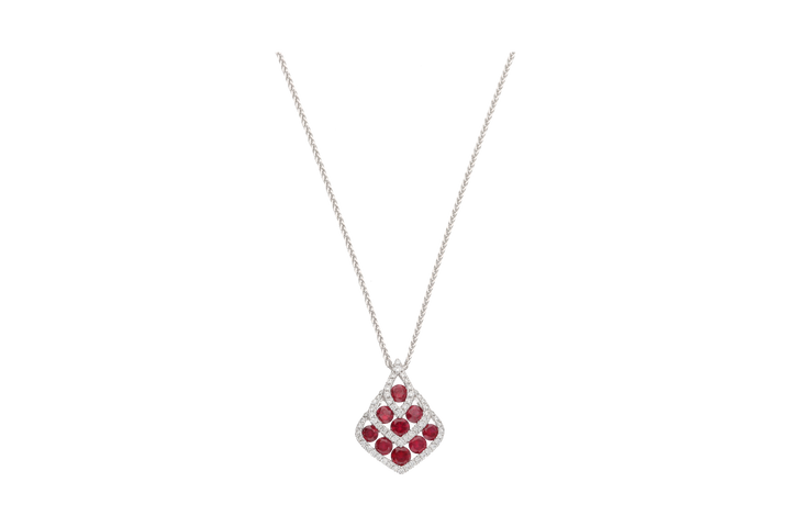 Ruby and Diamond 18ct White Gold Chevron Necklace