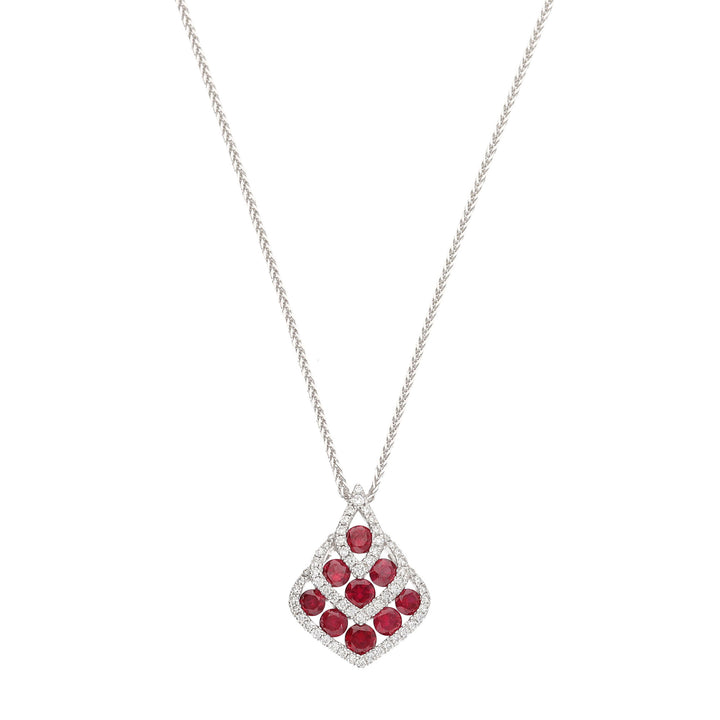 Ruby and Diamond 18ct White Gold Chevron Necklace