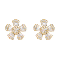 Diamond Flower Motif 18ct Yellow Gold Stud Earrings - Michael Jones Jeweller