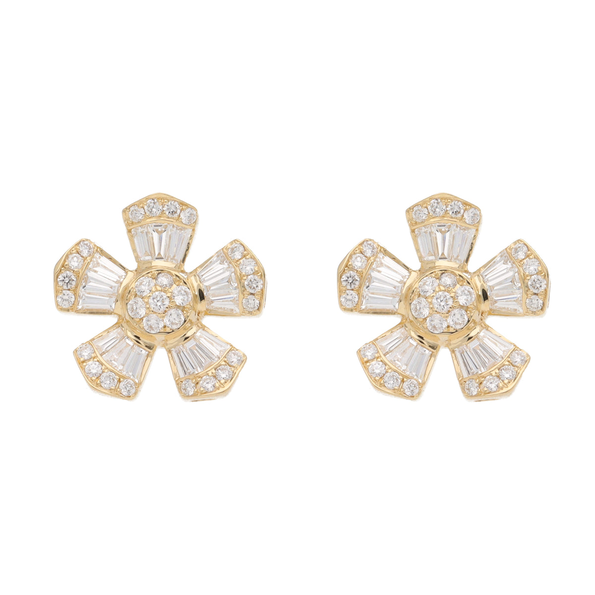 Diamond Flower Motif 18ct Yellow Gold Stud Earrings - Michael Jones Jeweller