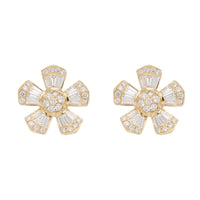 Diamond Flower Motif 18ct Yellow Gold Stud Earrings