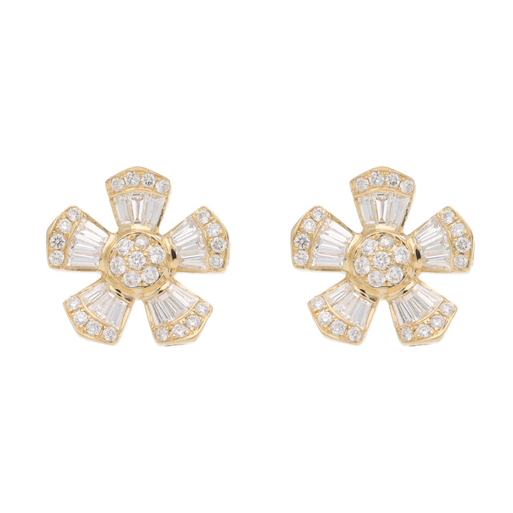Diamond Flower Motif 18ct Yellow Gold Stud Earrings