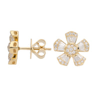 Diamond Flower Motif 18ct Yellow Gold Stud Earrings - Michael Jones Jeweller