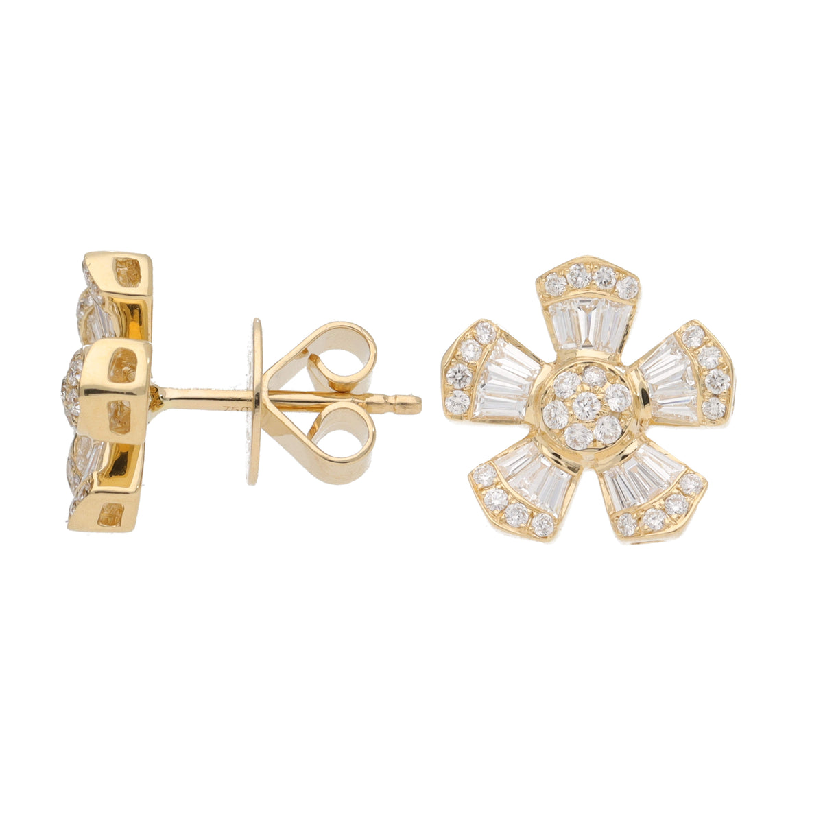 Diamond Flower Motif 18ct Yellow Gold Stud Earrings - Michael Jones Jeweller