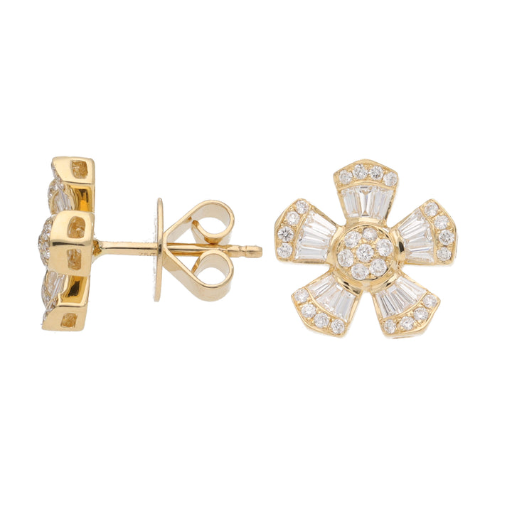 Diamond Flower Motif 18ct Yellow Gold Stud Earrings