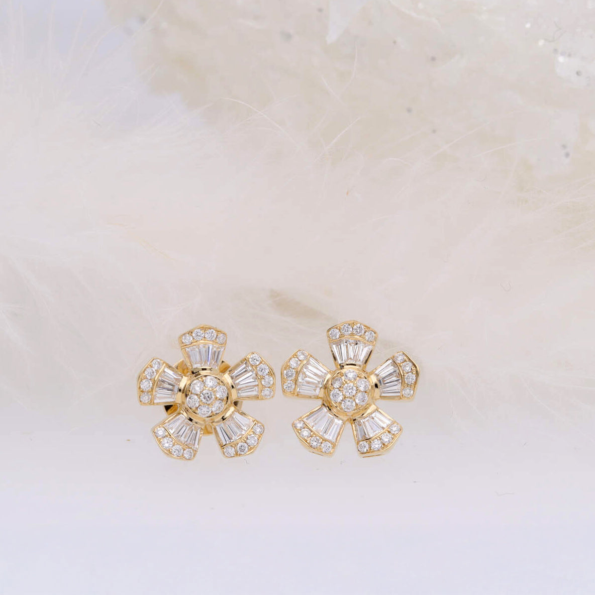 Diamond Flower Motif 18ct Yellow Gold Stud Earrings - Michael Jones Jeweller